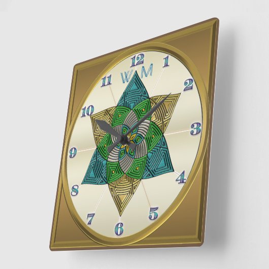 Kunst-Deko-Pfau-Federinspiriertes Quadratische Wanduhr (Winkel)