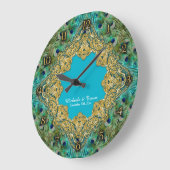 Kunst-Deko-Pfau-GoldGlitzer alter Hollywood Gatsby Große Wanduhr (Winkel)