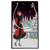Kunst-Deko retro Vintage Weihnachtsdame Kleine Geschenktüte (Rückseite)