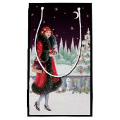 Kunst-Deko retro Vintage Weihnachtsdame Kleine Geschenktüte (Vorderseite)