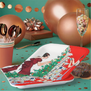 Kunst-Deko retro Vintages Weihnachtsdamen-Party Pappteller