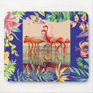 Kunst-Deko-Rosa-Flamingo-u. Blumen-Mausunterlage Mousepad