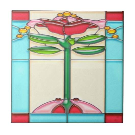 Kunst-Deko-Rosen-Baum-beflecktes Glas Fliese (Vorderseite)