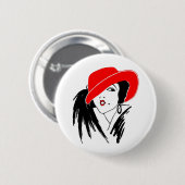 Kunst-Deko-schöner Frauen-Rot-Hut Button (Vorne & Hinten)