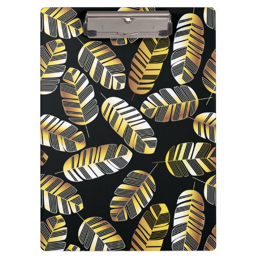 Kunst-Deko-Schwarz-goldenes Feder-Blatmuster Klemmbrett (Vorderseite)
