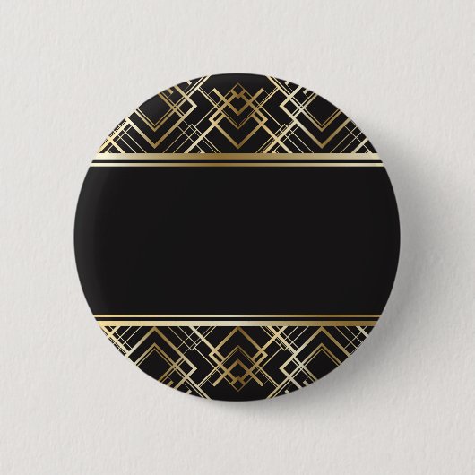 Kunst-Deko, Schwarzes, Gold, elegant, Chic, Button (Vorderseite)
