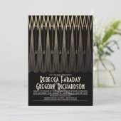 Kunst-Deko-Schwarzes und GoldGatsby Chic-Hochzeit Einladung (Stehend Vorderseite)