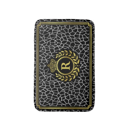 Kunst-Deko-Silber-Goldschwarz-Lorbeerwreath-Krone Badematte (Vorderseite Vertikal)