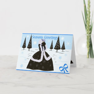 Kunst-Deko-Weihnachtsmädchen im Blau Feiertagskarte