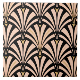 Kunst-Dekofanmuster - Pfirsich auf Schwarzem Fliese