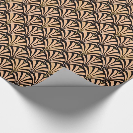 Kunst-Dekofanmuster - Pfirsich auf Schwarzem Geschenkpapier (Ecke)