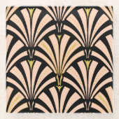 Kunst-Dekofanmuster - Pfirsich auf Schwarzem Glasuntersetzer (Vorderseite)