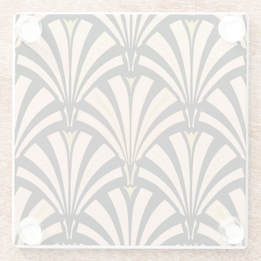 Kunst-Dekofanmuster - Pfirsich auf Schwarzem Glasuntersetzer (Rückseite)