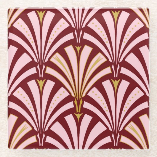 Kunst-Dekofanmuster - Rosa und Burgunder Glasuntersetzer (Vorderseite)