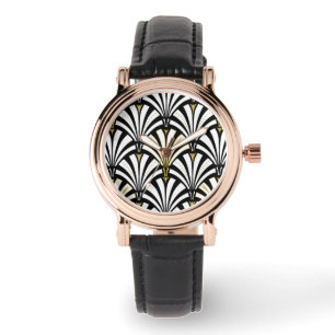 Kunst-Dekofanmuster - Schwarzweiss Armbanduhr