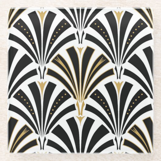 Kunst-Dekofanmuster - Schwarzweiss Glasuntersetzer (Vorderseite)