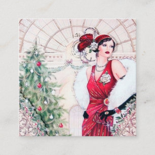 kunst dekor retro vintage Weihnachtsdame Quadratische Visitenkarte