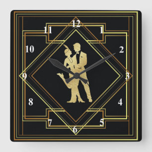 Kunst-Dekoschwarz- und -goldprallplattenzwanziger Quadratische Wanduhr