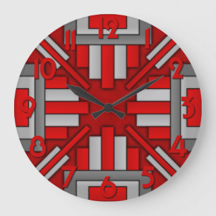 Kunst-Dekozwanziger jahre geometrisches Rot-Graues Große Wanduhr