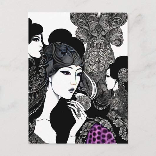 Kunst der asiatischen Tintenfrau, Postkreuz Postkarte (Vorderseite)