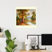 Kunst der Berg- und Flusslandschaft Poster (Heimbüro)