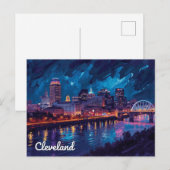 Kunst der Cleveland Ohio Nacht am Fluss Postkarte (Vorne/Hinten)