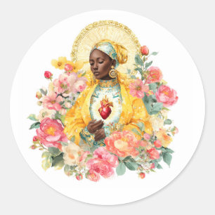 Kunst der Jungfrau Maria Blumen religiöse Unsere L Runder Aufkleber