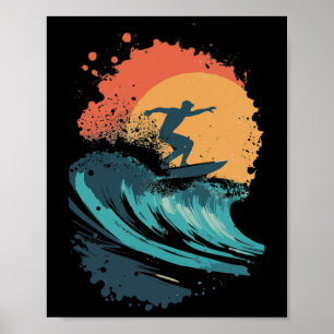Kunst der Sonnenuntergangs-Surfwelle, Retro-Strand Poster