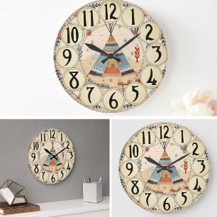 Kunst des amerikanischen Ureinwohners Stamm Vintag Große Wanduhr