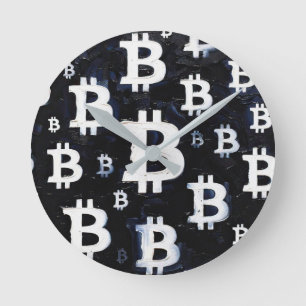 Kunst des Bitcoin (BW #8) Ölgemälde Runde Wanduhr
