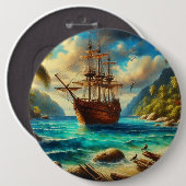 Kunst des karibischen/tropischen Strandschiffes Button (Vorne & Hinten)
