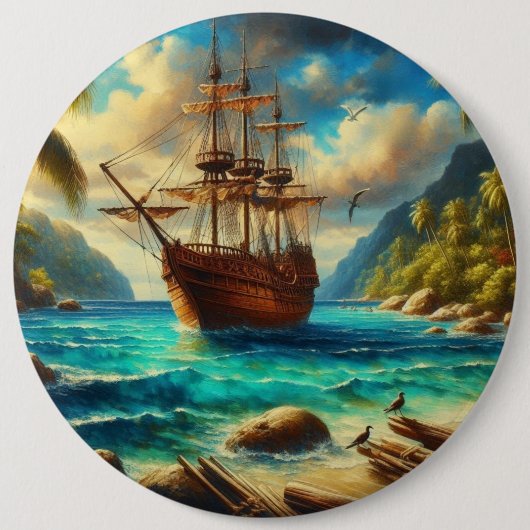 Kunst des karibischen/tropischen Strandschiffes Button (Vorderseite)