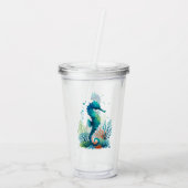 Kunst des nautischen Seepferds/des Strandes/der Kü Acryltrinkbecher (Rückseite)