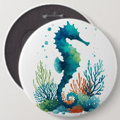 Kunst des nautischen Seepferds/des Strandes/der Kü Button (Vorne & Hinten)