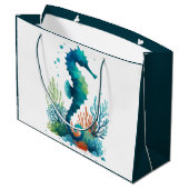 Kunst des nautischen Seepferds/des Strandes/der Kü Große Geschenktüte (Rückseite Schrägansicht)