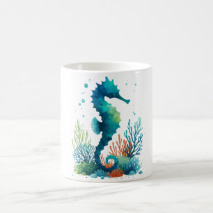 Kunst des nautischen Seepferds/des Strandes/der Kü Kaffeetasse