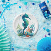 Kunst des nautischen Seepferds/des Strandes/der Kü Pappteller (Party)