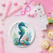 Kunst des nautischen Seepferds/des Strandes/der Kü Pappteller (Party)