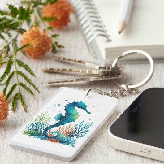 Kunst des nautischen Seepferds/des Strandes/der Kü Schlüsselanhänger (Vorderseite rechts)