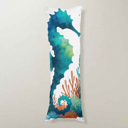 Kunst des nautischen Seepferds/des Strandes/der Kü Seitenschläferkissen (Vorderseite Vertikal)