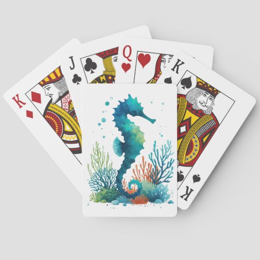 Kunst des nautischen Seepferds/des Strandes/der Kü Spielkarten (Rückseite)