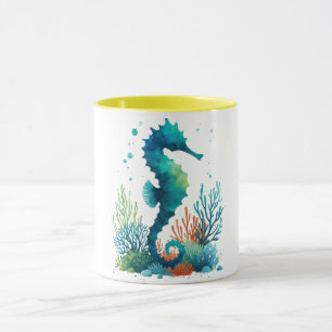 Kunst des nautischen Seepferds/des Strandes/der Kü Tasse