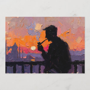 Kunst des Pfeiferauchen (Balkon #1) Ölgemälde Feiertagskarte