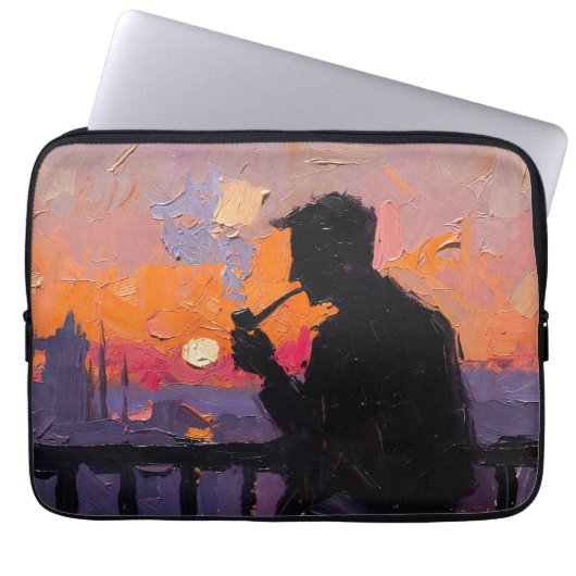 Kunst des Pfeiferauchen (Balkon #1) Ölgemälde Laptopschutzhülle (Vorderseite)