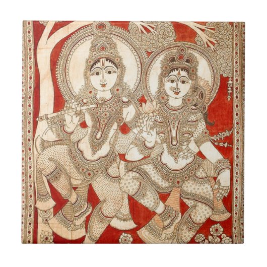 KUNST DES TANZEN-RADHA KRISHNA KALAMKARI VON FLIESE (Vorderseite)
