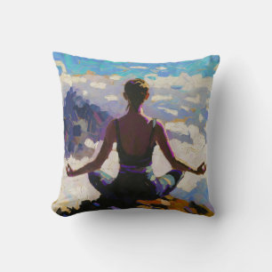 Kunst des Yoga: Ausgewogene Schönheit (Ölgemälde N Kissen