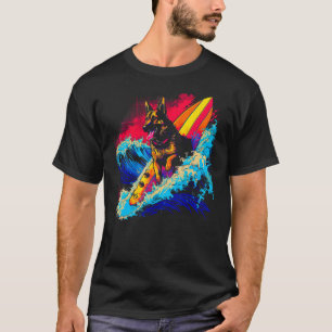 Kunst Deutsche Schäferhund Surfen Wellenreiten T-Shirt
