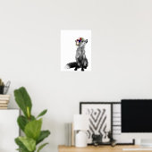 Kunst Druck Fuchs Schwarz Weiß Blumenkrone Poster (Heimbüro)
