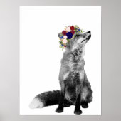 Kunst Druck Fuchs Schwarz Weiß Blumenkrone Poster (Vorne)