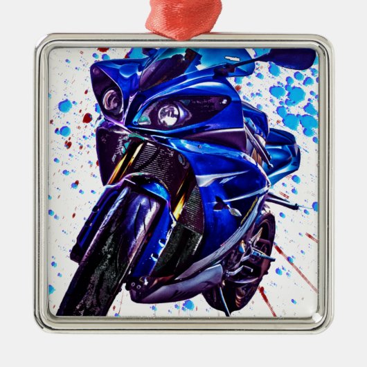 Kunst-Druck Yamahas YZF R1 Silbernes Ornament (Vorne)